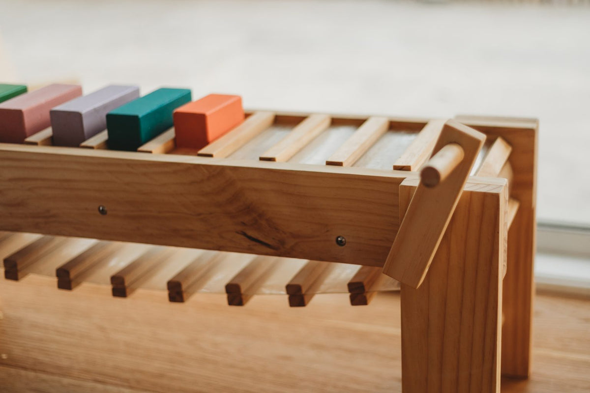 Wooden conveyor belt for outdoor construction and sensory play
