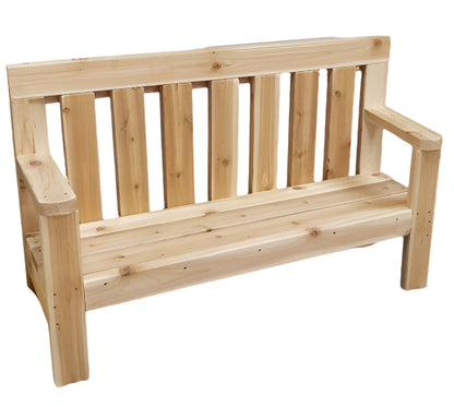 Cedar Buddy Bench outdoors on a playground inviting children to sit and connect
